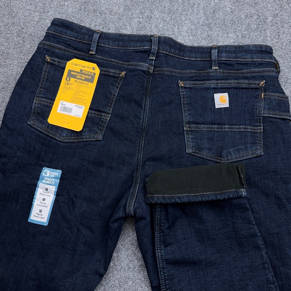 NEW Carhartt Rugged Flex Relaxed Fit Fleece Lined Jeans Womens 18 Dark Wash Work